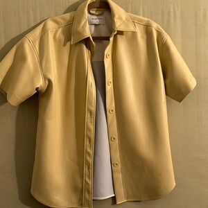 Babaton oversized faux leather short sleeved button down